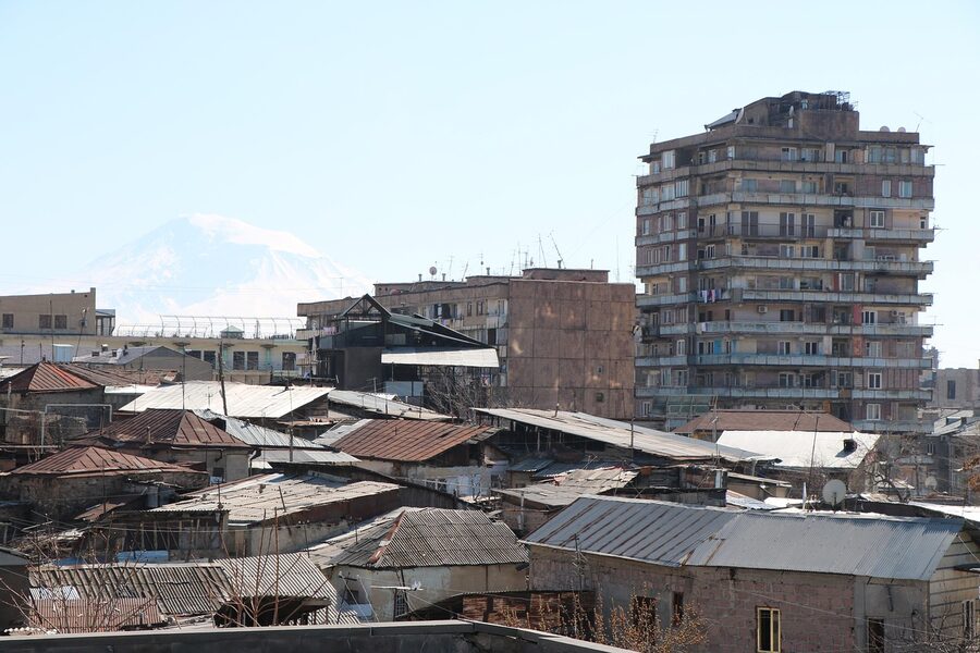 Central Yerevan architecture in the rose-coloured tuff of the Soviet rebuild