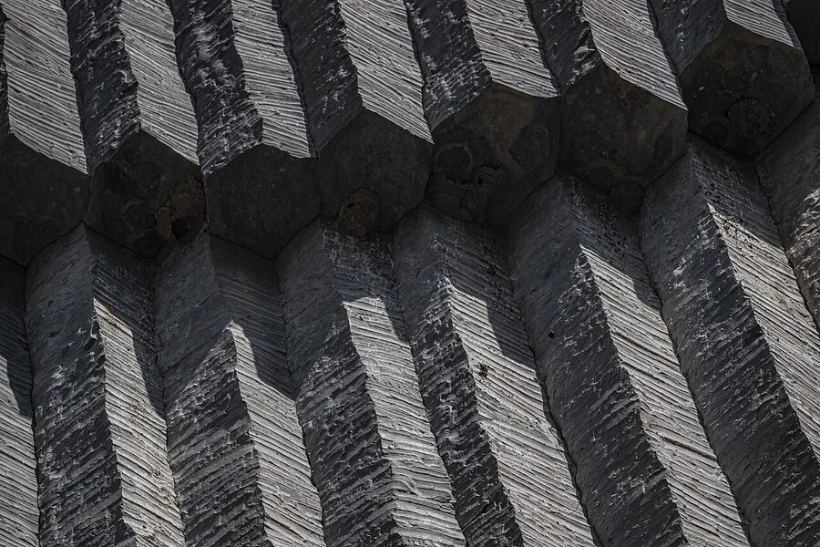 Detail of hexagonal basalt columns at Garni gorge
