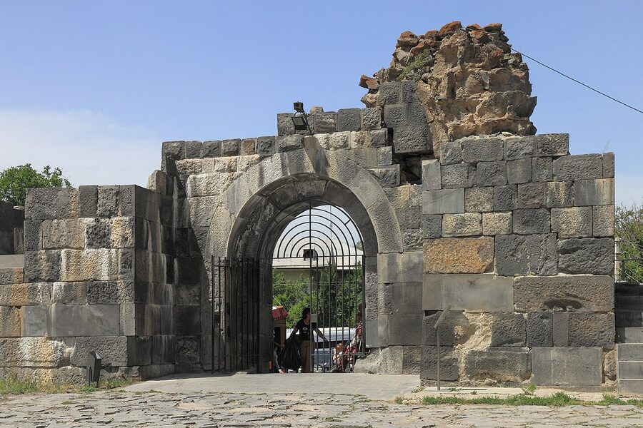 The reconstructed gate of Garni fortress in basalt