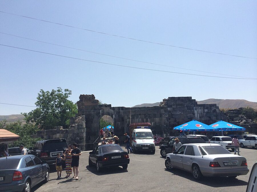 Garni fortress walls with massive basalt blocks