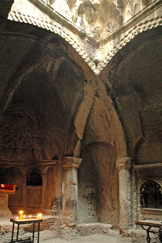 Avazan cave church at Geghard, entirely cut from the rock