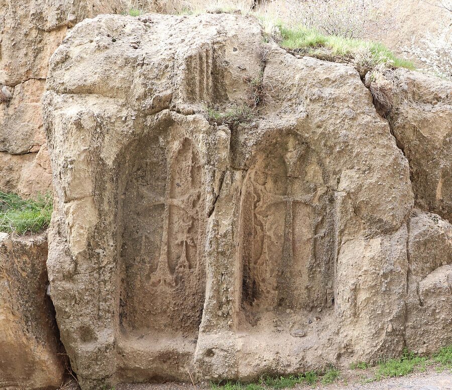 12th-13th century khachkars on the road leading to Geghard