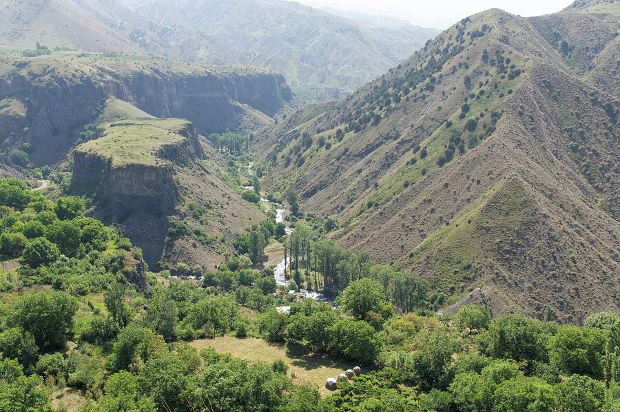 Garni canyon and the Azat River valley near the medieval bridge site