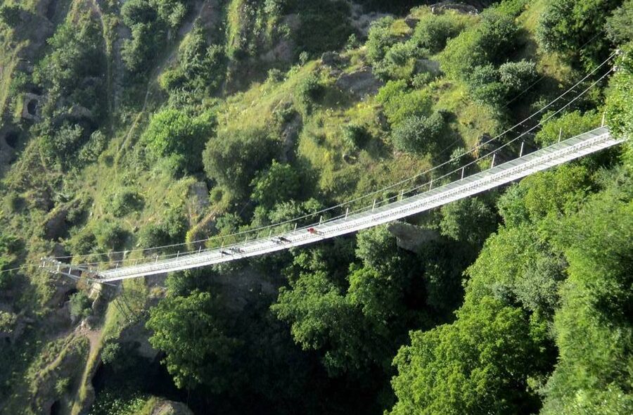 View from Khndzoresk swinging bridge over the cave village