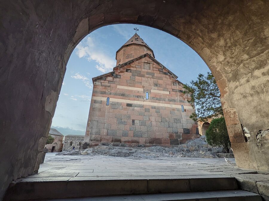 Surb Astvatsatsin church seen through the entrance arch at Khor Virap