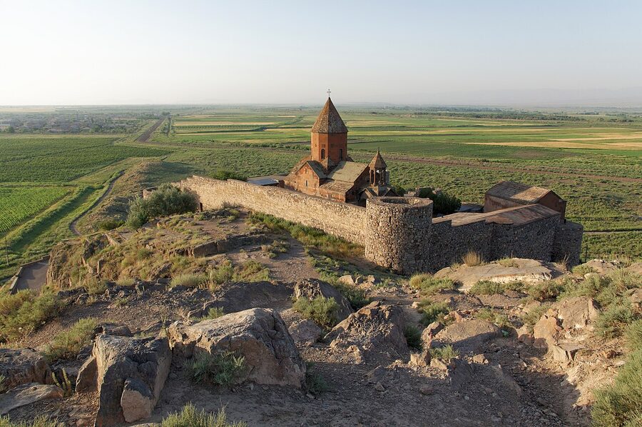Khor Virap monastery fortified walls in the Ararat Plain