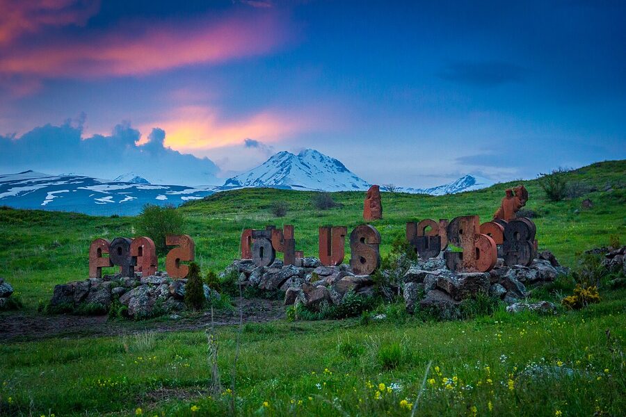 The Armenian Alphabet Park near Artashavan, with stone sculptures of all 39 letters