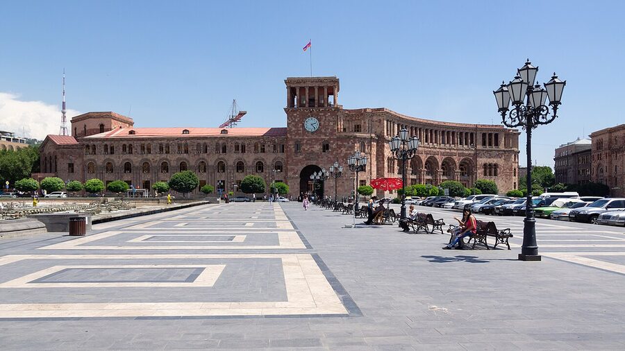 Government House on Republic Square with its clock tower