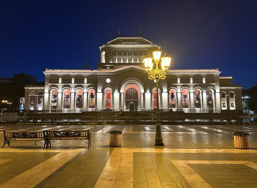 National Gallery of Armenia illuminated at night