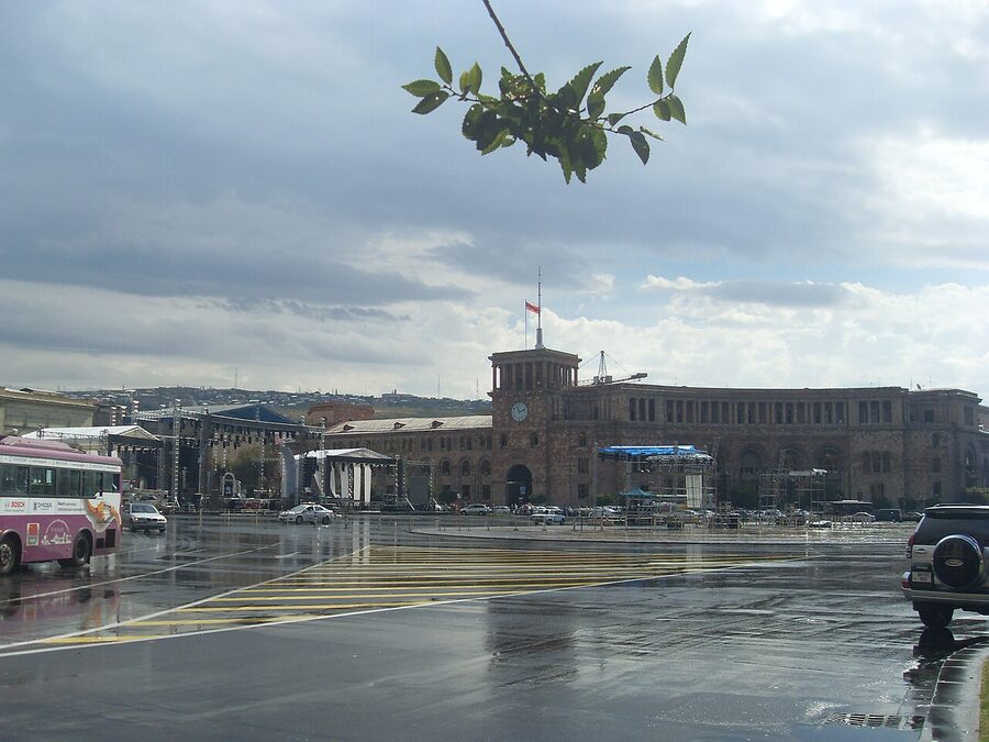 Stone pavement pattern in the centre of Republic Square shaped like an Armenian carpet