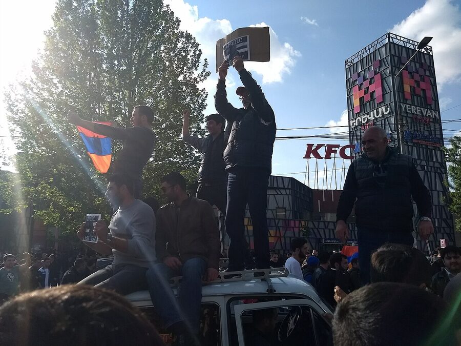 Crowds in Republic Square during the 2018 Velvet Revolution