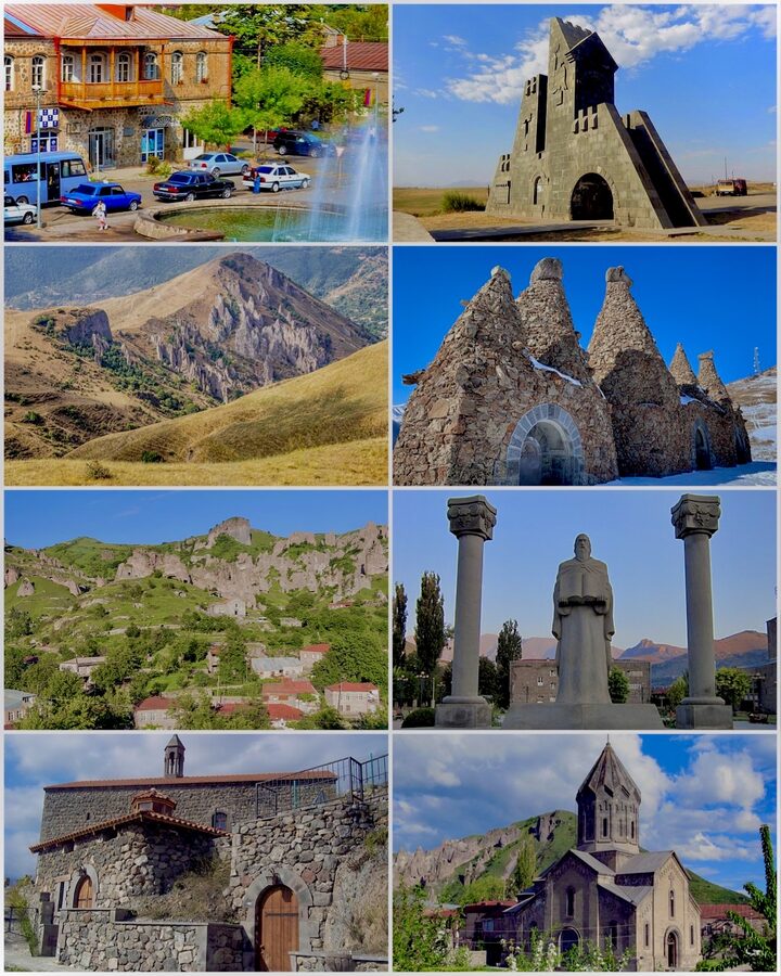 Goris town in southern Armenia, with red-roofed houses and surrounding mountains