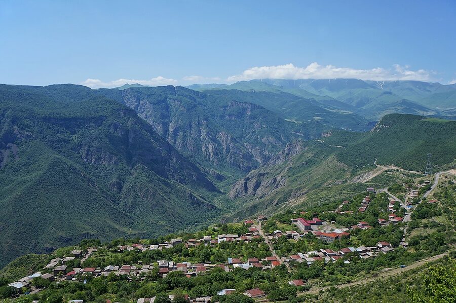 Halidzor village in Syunik Province, Armenia, base of the Wings of Tatev cable car