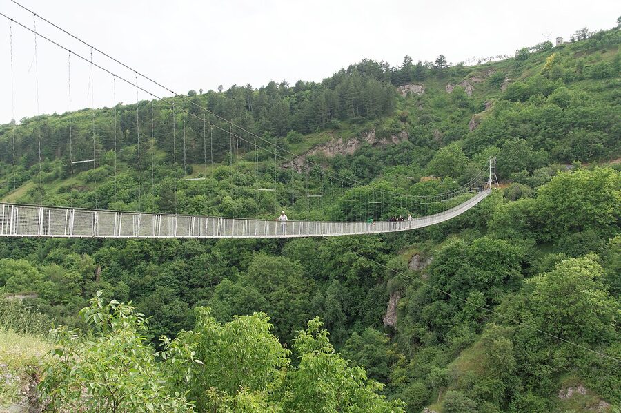 Khndzoresk swing bridge over the gorge near Goris, Armenia
