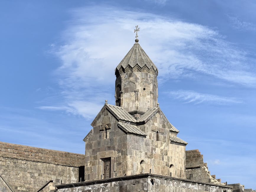 Tatev Monastery against a clear blue sky in southern Armenia