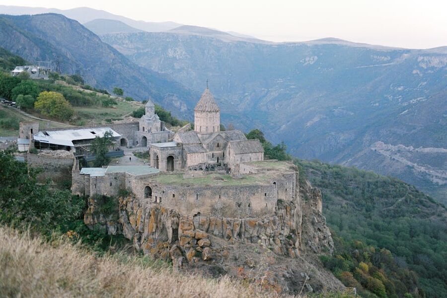 Tatev Monastery on the edge of the Vorotan gorge cliff in Syunik Province