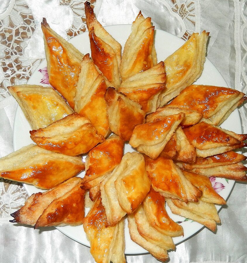 Armenian gata sweet bread with visible flaky layers