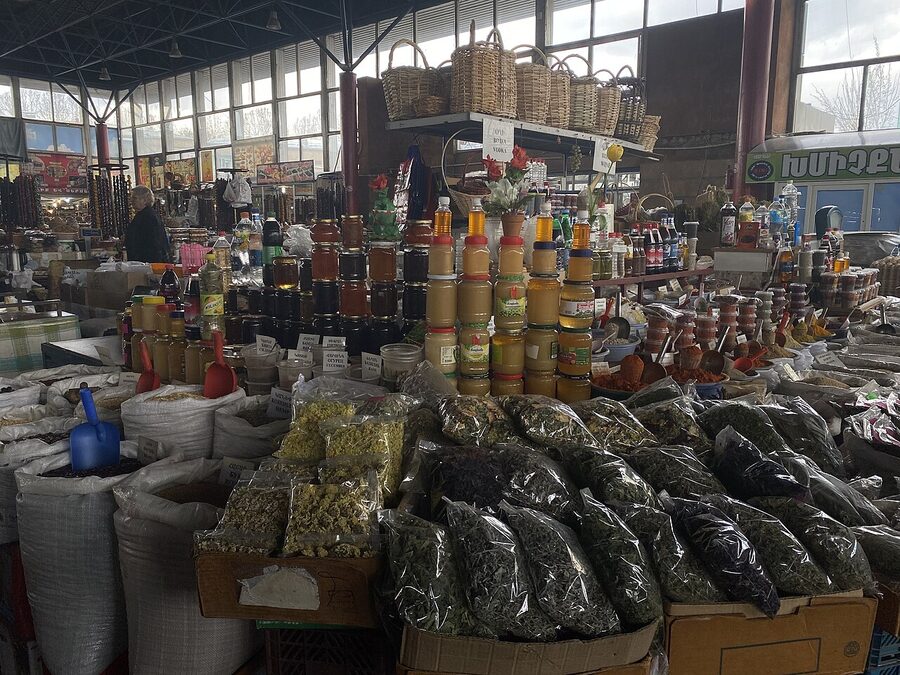 Honey and herbs stall at GUM market in Yerevan