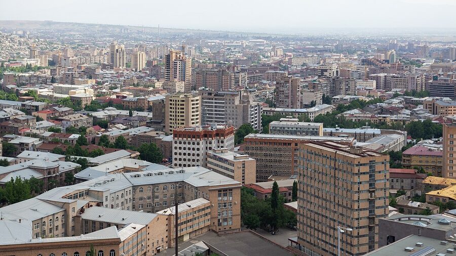 Panoramic view of central Yerevan showing the compact downtown and Mount Ararat behind