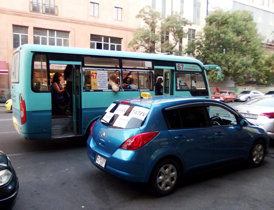 A marshrutka minibus on a Yerevan street