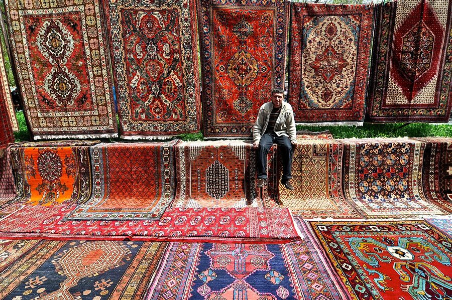Carpet stalls at the Vernissage open-air market in Yerevan