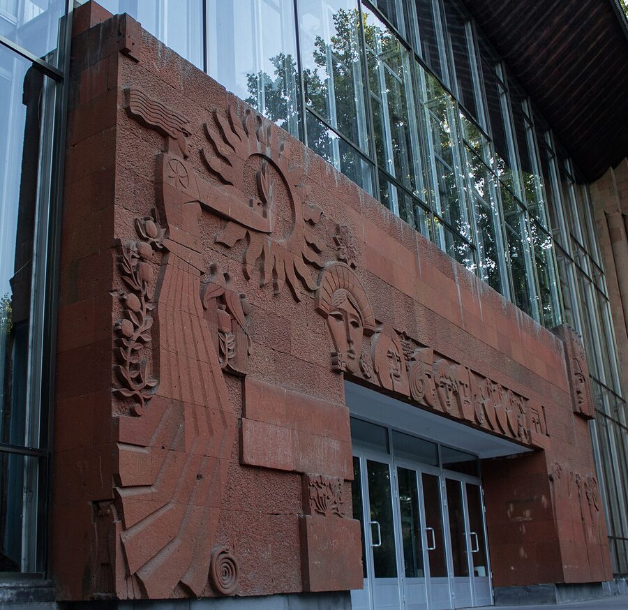 Exterior sculptures on the Sundukyan Theatre facade