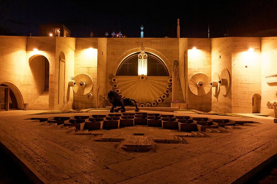 Yerevan Cascade illuminated at night
